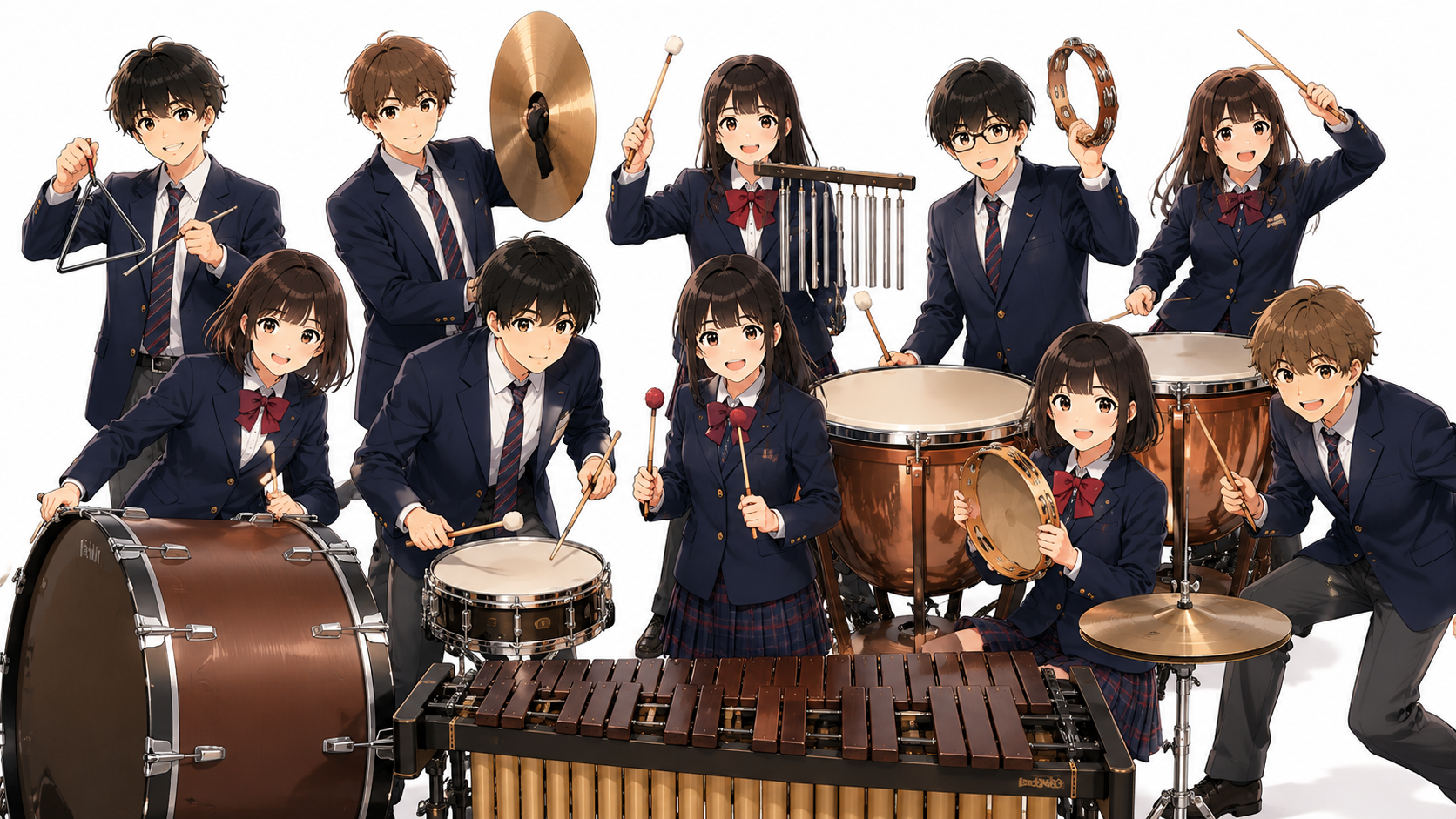 吹奏楽部パーカッションパート写真ポーズ
